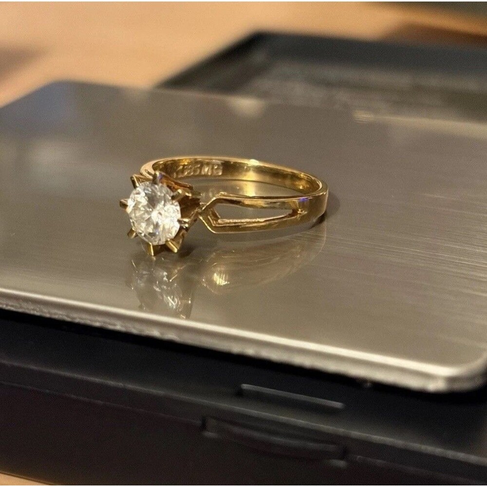 14K Yellow Gold Ring Cubic Zirconia Solitaire Engagement Size 6 585 Vintage - Picture 11 of 14